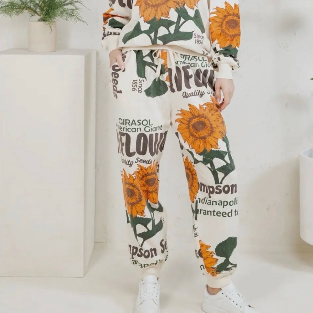 NWT Sunflower Graphic Joggers - Cream & Orange